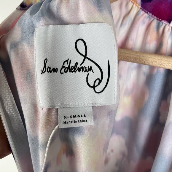 Sam Edelman Brushed Floral High Neck Tiered Dress Size XS Purple Cocktail Party - Picture 6 of 8